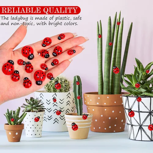 Miniatura 3 de Hicarer 100 piezas de decoración de mariquita para manualidades, mini resina de mariquita plana, colgantes de epoxi, pequeños adornos con caja