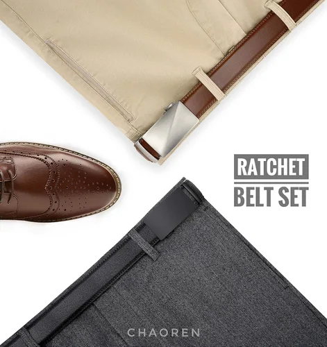 Miniatura 2 de CHAOREN Cinturones de trinquete para hombre, paquete de 2 Cinturón de cuero para hombre de 1 38 pulgadas en caja de regalo, satisface casi