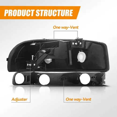 Miniatura 3 de Ensamble de faros Cxdar Compatible con 99-07 GMC SIERRA 1500 2500 1500HD 2500HD 3500HD/ 1999-2006 YUKON 1500 2500/2001 SIERRA C3, Carcasa negra 4