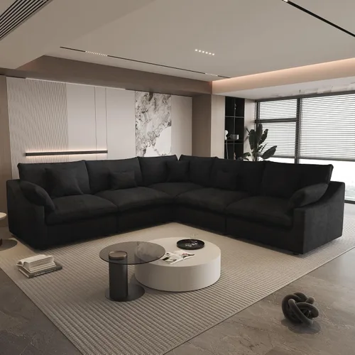 Miniatura 59 de WJShome Sofá Seccional Cloud Couch de 83 pulgadas para sala de estar, sofá seccional modular relleno de plumón, sofás en forma de L con otomana