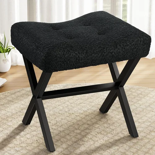 Miniatura 14 de Memobarco Taburete Silla de Tocador de 18 Pulgadas, Banco de Tocador con Patas en X de Metal, Taburete Otomán de Acento con Tela Bouclé Transpirable