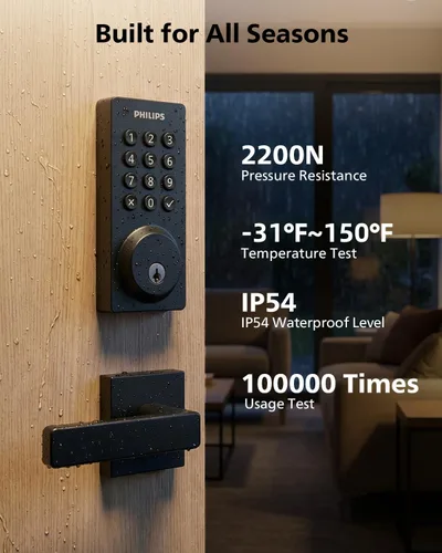 Miniatura 8 de Philips Cerradura de puerta inteligente WiFi con asa, control remoto con aplicación WiFi integrada, cerraduras de puerta de entrada sin llave