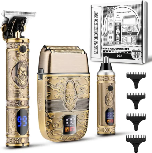 Karrte Kit de aseo profesional para hombres, cortadora de pelo y afeitadora para hombres, afeitadora eléctrica y recortadora de nariz, recortadora