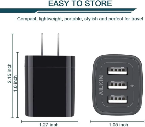 Miniatura 3 de Cargador de pared USB, adaptador de cargador, Ailkin de 2.4 amperios de doble puerto plegable cargador rápido cubo de repuesto para iPhone