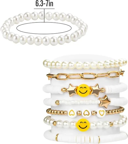 Miniatura 2 de Abitoncc Preppy Heishi - Juego de pulseras de surfista para niñas adolescentes, bonitos aretes estéticos, anillos estéticos preppy coloridos de oro