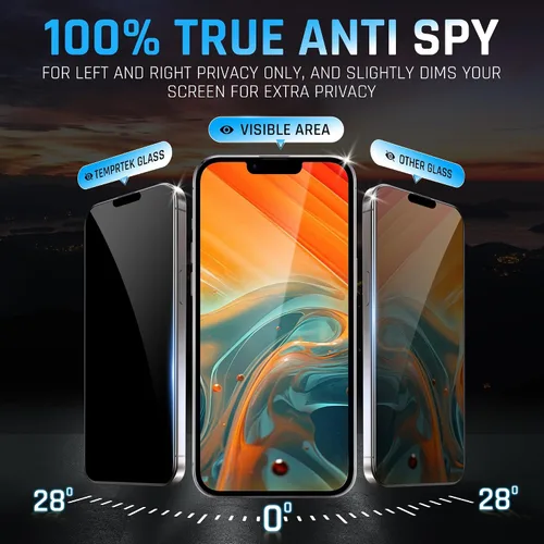 Miniatura 3 de TEMPRTEK+ Paquete de 2 para iPhone 13Pro Max/14 Plus Protector de visualización con privacidad, vidrio templado antiespía, resistencia a arañazos