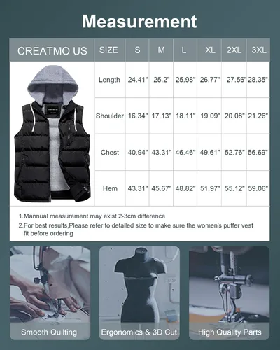 Miniatura 84 de CREATMO US Chaleco cálido para mujer, chaleco grueso acolchado sin mangas con capucha desmontable