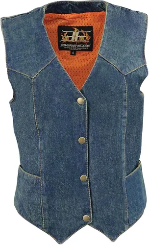 Miniatura 7 de Milwaukee Leather MDL4000 - Chaleco de mezclilla para mujer color azul liso con 4 broches frontales