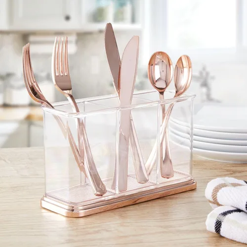 Miniatura 2 de mDesign Organizador de plástico con soporte para tazas, organizador de almacenamiento dividido para escritorios, oficina, mesas, espacios