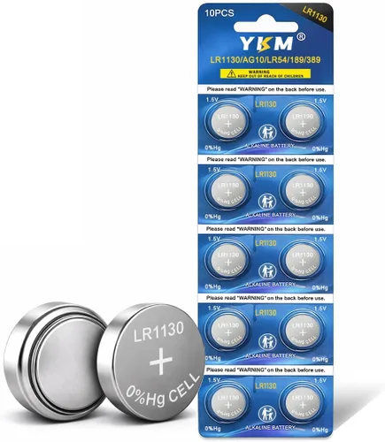 Miniatura 10 de YKM - Paquete de 20 pilas LR1130 (AG10, L1131f, L1131, L1131c, 389, 390, LR54, 1130) de 1.5V alcalinas para calculadora, reloj, celda de botón