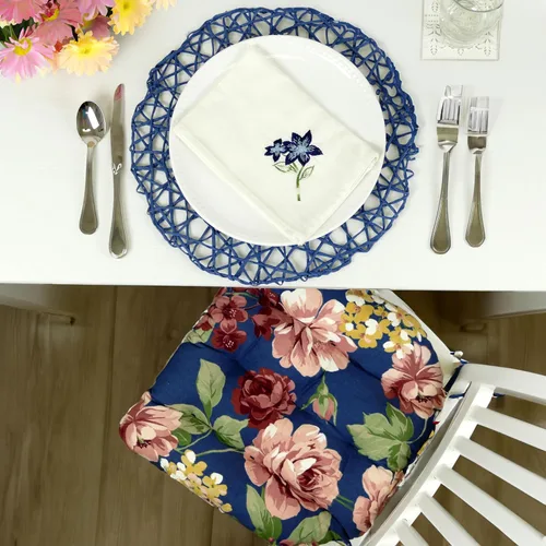 Miniatura 2 de Barnett Home Decor Almohadillas para silla de comedor con lazos - Bethanne Azul Floral Tamaño Mediano 16.5 x 18 - Cojines para silla Windsor