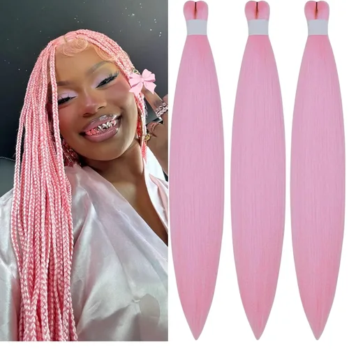 Miniatura 112 de Cabello estirado de fibra Kanekalon para trenzar con cabello humano, color oro rosado, 30 pulgadas