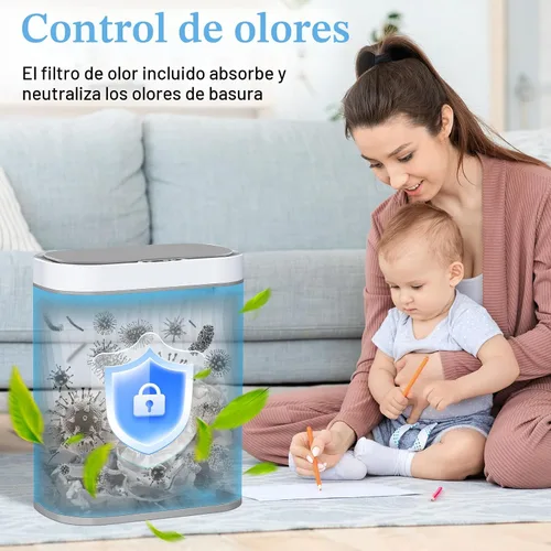 Miniatura 4 de Ogikey Cubo de basura pequeño para baño con tapa automática sin contacto, bote de basura inteligente de 2.6 galones, contenedor de basura estrecho e