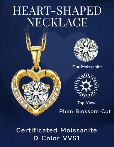 Miniatura 65 de MomentWish Collar de corazón para mujer, moissanita, diamante de imitación, plata de ley 925
