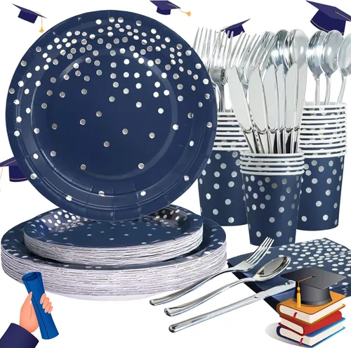 Miniatura 14 de 168 piezas de suministros de fiesta azul marino para decoraciones de fiesta azul marino incluye platos de papel y servilletas, vasos, cubiertos