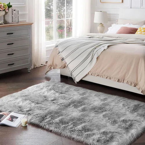 Miniatura 35 de Ciicool Alfombras de Piel de Oveja Sintética Suaves Alfombra de Piel Sintética Suave Beige Alfombra Esponjosa Funda para Silla y Sofá Alfombra