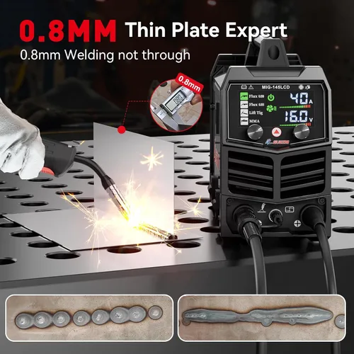 Miniatura 5 de GZ GUOZHI 145A Soldador MIG, Soldador 3 en 1 FLUX MIG/Lift TIG/ARC Soldador MIG Multi-Proceso, Máquina de Soldadura 110V, Soldador de Núcleo