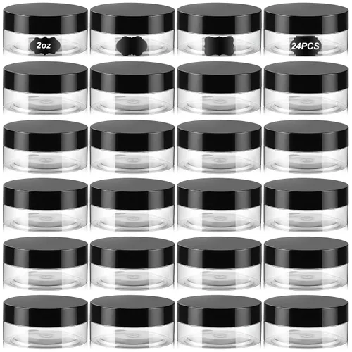 Miniatura 17 de Dandat 24 piezas 8 oz botes de plástico con tapa y etiqueta. Recipientes de muestra de cosméticos redondos ámbar PET recargables y vacíos para Ámbar