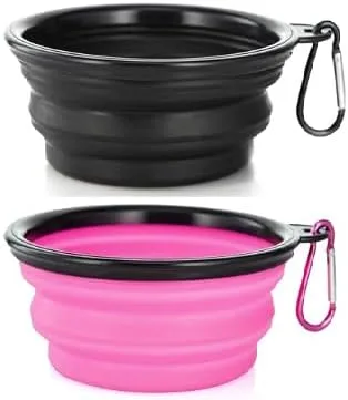 Miniatura 8 de Juego de cuencos plegables para mascotas, cuencos portátiles de silicona para alimentos y agua con clip de mosquetón, multicolor, diseño que ahorra