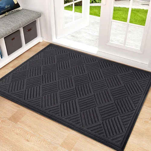 Miniatura 50 de Mibao Tapete para puerta delantera, resistente y duradero, tapete de bienvenida para interiores y exteriores, atrapador de suciedad, impermeable