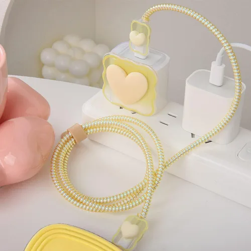 Miniatura 3 de Compatible con iPhone de 18 W/20 W, funda de cargador USB-C, bonito protector de cargador suave transparente con ondas de corazón 3D, bonito