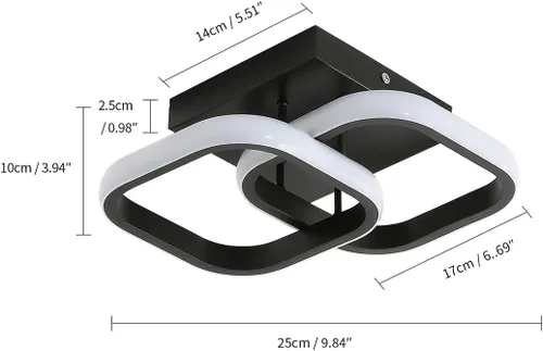 Miniatura 3 de Lámpara de techo LED moderna, 9 pulgadas, cuadrada, 6500 K, blanco frío, negro, mini lámpara de techo para pasillo, dormitorio, cocina, balcón