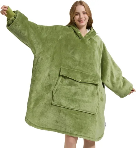 Miniatura 29 de Krifey Manta con capucha de sherpa de gran tamaño como regalo de cumpleaños para mamá, mujer, novia, hombre, acogedora sudadera con bolsillo gigante