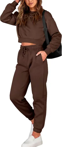 Miniatura 79 de BTFBM Conjunto deportivo de 2 piezas para mujer, camiseta corta de manga larga, sin botones, pantalón con cordón ajustable, pantalones deportivos