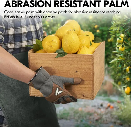 Miniatura 3 de Vgo... Guantes de trabajo para hombres, guantes de trabajo de seguridad de cuero, protección contra arañazos, a prueba de espinas, pantalla táctil