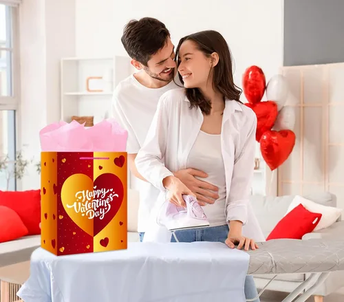 Miniatura 2 de JUESMOS Bolsa de regalo para el día de San Valentín de 13 pulgadas con papel de seda, bolsa de regalo para el día de San Valentín con asas, bolsa