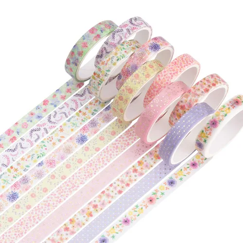 Miniatura 9 de YUBBAEX Juego de 10 rollos de cinta washi brillante, 8mm de ancho, de lámina dorada decorativa para diario de viñetas, álbum de recortes, Estrellas