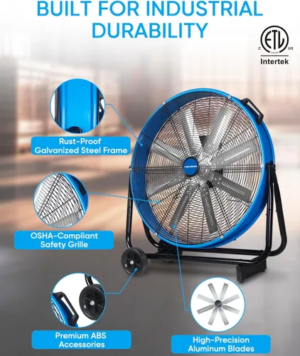 Miniatura 7 de KEN BROWN Ventilador de metal de 20 pulgadas, alta velocidad de 4700 CFM, inclinación ajustable de 360°, 3 velocidades, ventilador industrial