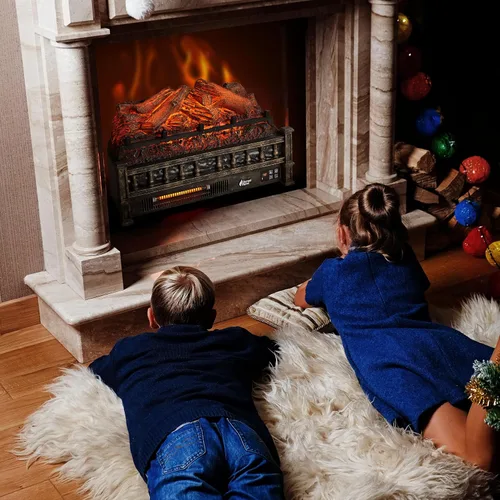 Miniatura 7 de TURBRO Eternal Flame - Troncos de chimenea eléctrica infrarroja, 23 pulgadas de cuarzo infrarrojo, calentador de leña con control remoto, cama