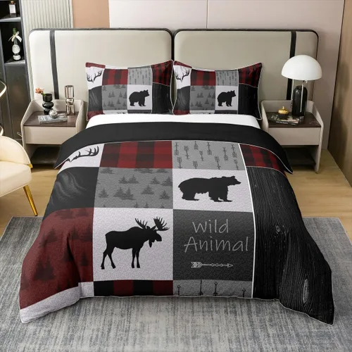 Miniatura 10 de jejeloiu Juego de funda de edredón con estampado de oso 100% algodón, tamaño individual, juego de ropa de cama de animales salvajes, ultra suave