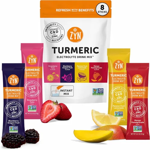 ZYN Paquetes de Mezcla de Bebida de Electrolitos para Hidratación, Polvo de Electrolitos, Paquetes de Hidratación con Cúrcuma Curcumina, Vitamina C