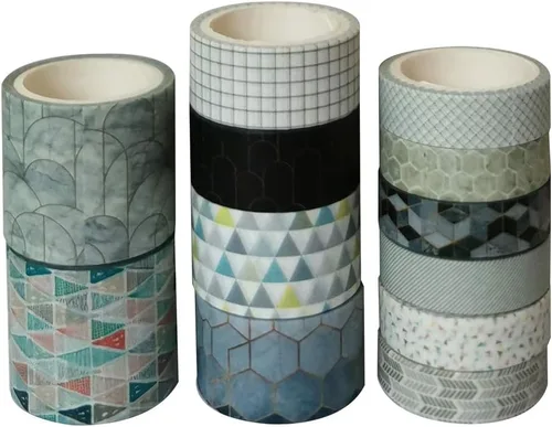 Miniatura 2 de ZDOLAKIDS Juego de 12 rollos de cinta adhesiva de geometría Washi, cintas decorativas, calcomanías adhesivas para adultos, álbum de recortes