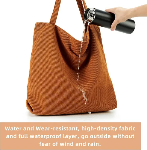 Miniatura 9 de KALIDI - Bolsa de pana para mujer, con cremallera, casual, de gran capacidad, con bolsillos