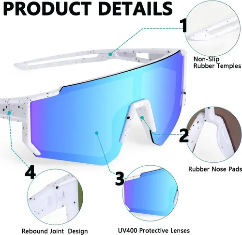 Miniatura 6 de Paquete de 2 lentes de sol de béisbol para niños y jóvenes, gafas de sol deportivas para niños y niñas, gafas de golf para ciclismo, correr, golf