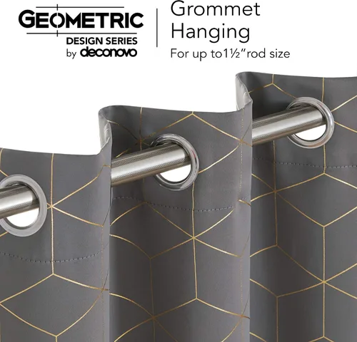 Miniatura 54 de Deconovo Cortinas opacas, aislamiento térmico y reducción de ruido, estampado de lámina de diamante – ojales en la parte superior, 2 paneles, Negro