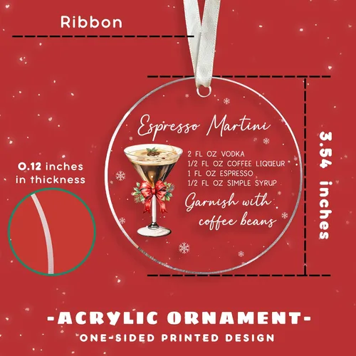 Miniatura 2 de Adorno de Martini Espresso - Adornos de Navidad Espresso Martini, adornos de vino para árbol de Navidad, adorno acrílico 2024