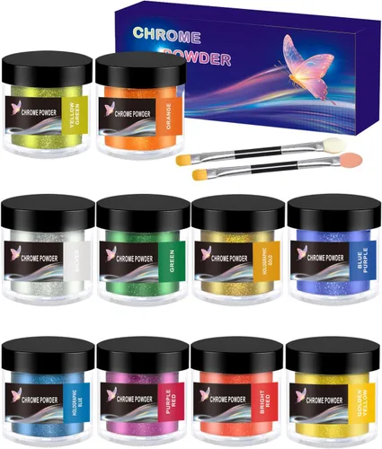 Luckymica Polvo cromado, 10 colores de pigmento cromado espejo metálico, polvo holográfico para uñas, resina epoxi, vasos, slime, manualidades y