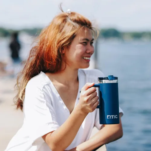 Miniatura 5 de RTIC - Taza de viaje para viajes de 16oz con tapa y asa, forrada en cerámica, aislada, de acero inoxidable, metálica, de doble pared con aislamiento