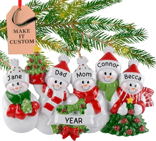Miniatura 19 de Adorno personalizado para familia de 10 personas 2025 Personalización gratuita en 24 horas Adornos navideños de muñeco de nieve grabados
