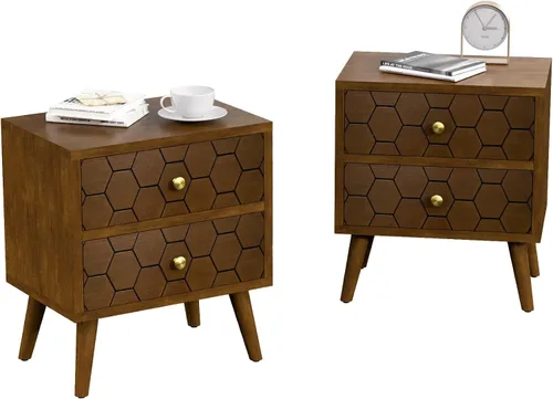 Miniatura 9 de COSIEST Mesita de noche, mesa auxiliar rústica con 3 cajones, mesa de noche de madera vintage con patas robustas, mesa auxiliar moderna