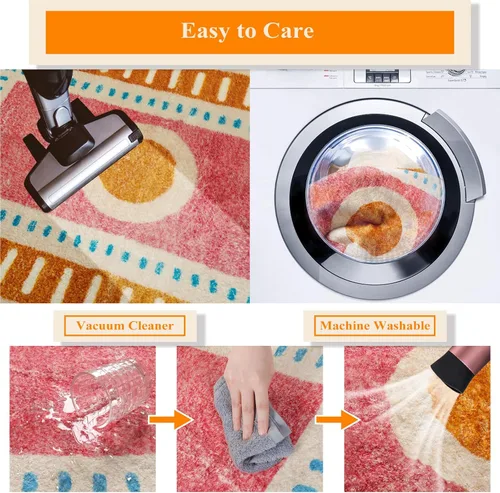 Miniatura 4 de Lukinbox Alfombra bohemia para sala de estar, 3 x 5 pies, lavable a máquina, alfombra de dormitorio, súper suave, antideslizante, color naranja