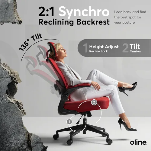 Miniatura 5 de Silla ErgoAir Oline ergonómica de oficina – Soporte lumbar ajustable, reposabrazos abatibles, silla de escritorio de malla para computadora, silla