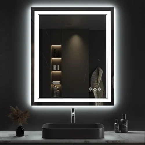 Miniatura 29 de Espejo LED, 20 x 28 pulgadas, gradiente frontal y retroiluminado LED, espejo de baño LED de 3 colores regulables CRI>90, IP54, espejo de baño