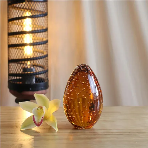 Miniatura 2 de Ca D Oro - Vaso de huevo grande pisapapeles con burbujas soplado a mano estilo Murano para escritorio, decoración y colecciones Huevo ámbar