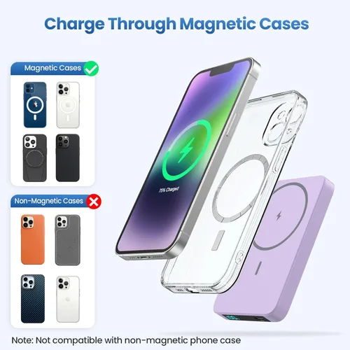 Miniatura 2 de Cargador portátil magnético, cargador portátil inalámbrico delgado con pantalla LCD, batería PD de carga rápida USB-C compatible con MagSafe, iPhone