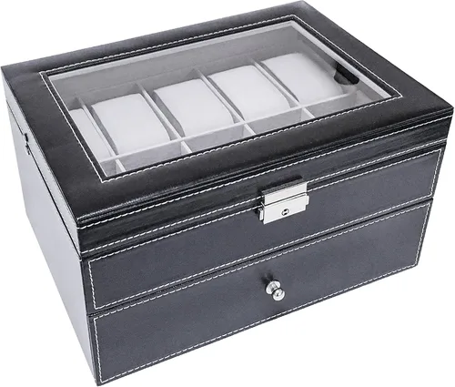 Miniatura 5 de Sodynee Caja superior brillante de cuero sintético de 20 cuadrículas, organizador de exhibición de relojes de joyería, caja superior grande